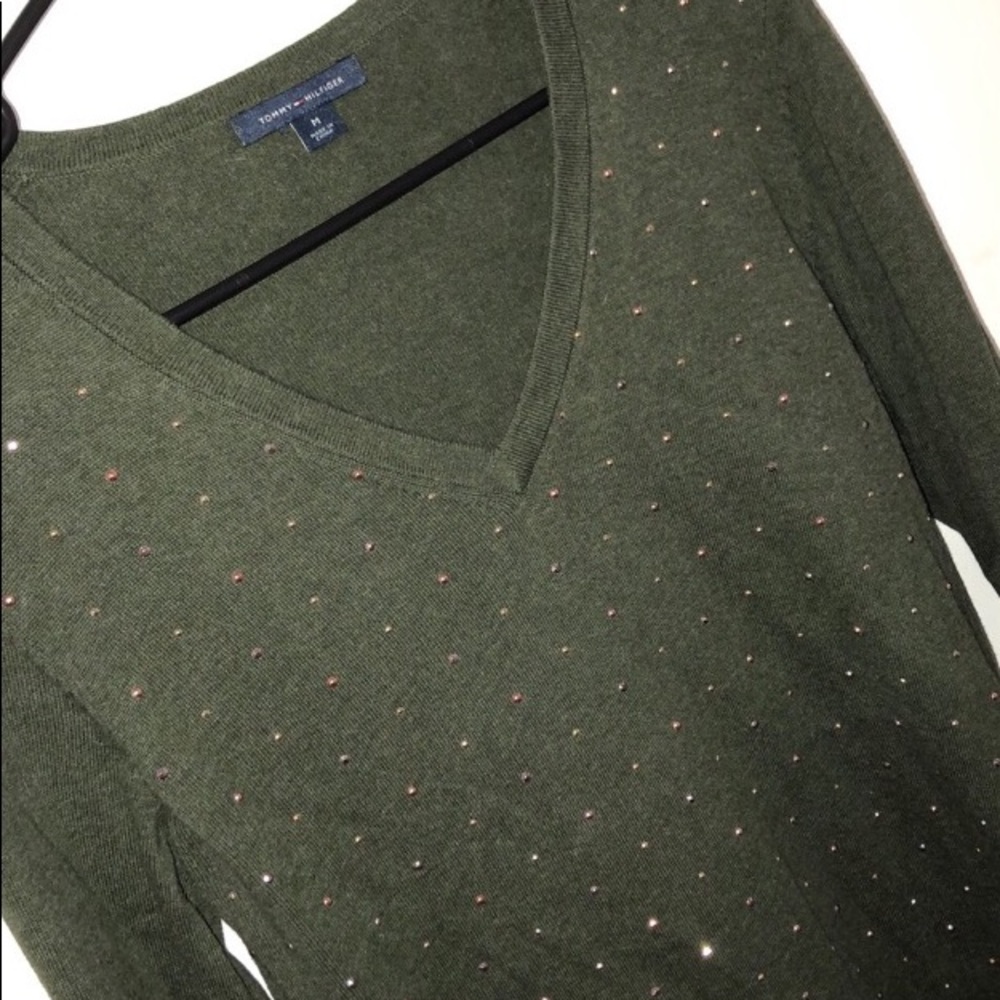 Tommy Hilfiger green gold studded sweater M